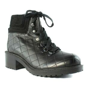 Steve Madden Black Quilted Leather & Suede Donella Hiking Boots Size 8